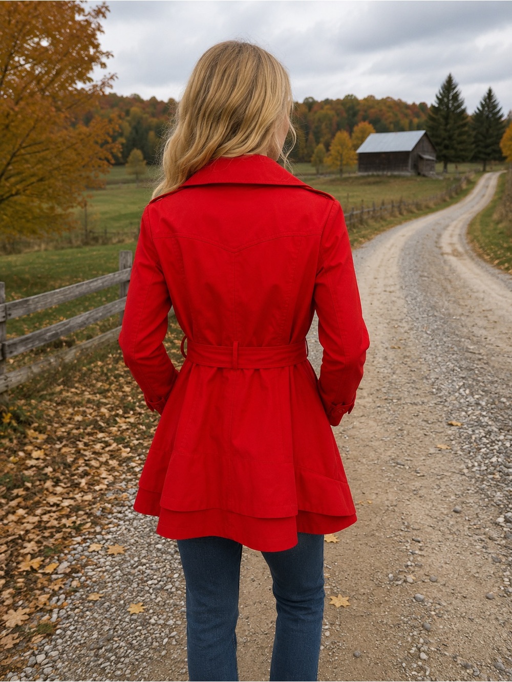 Vintage Guess Red Double Breasted Trench Coat Belted Women’s Medium - Picture 2 of 9
